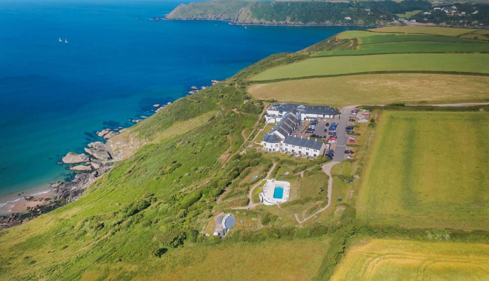 Aerial view of Gara Rock on the South Devon coast